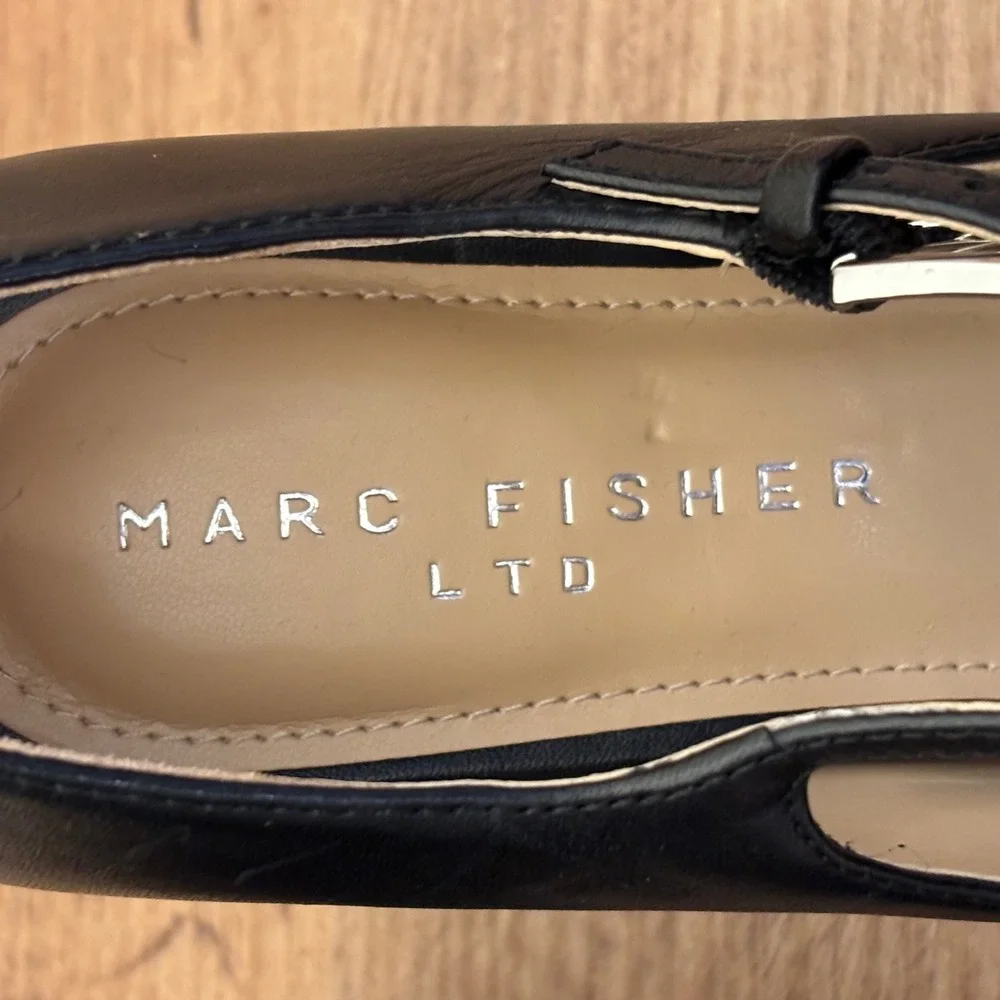 MARC FISHER Nollie Pointed Toe Pump Black Leather Women Size 8 Mary Jane Classic